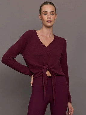 Comfort waistband Wide Leg Cut Knot Front Sweater - Fig