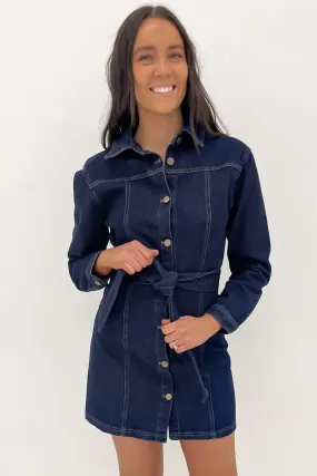 Shannon Denim Mini Dress Blue Chic Design Natural Drape