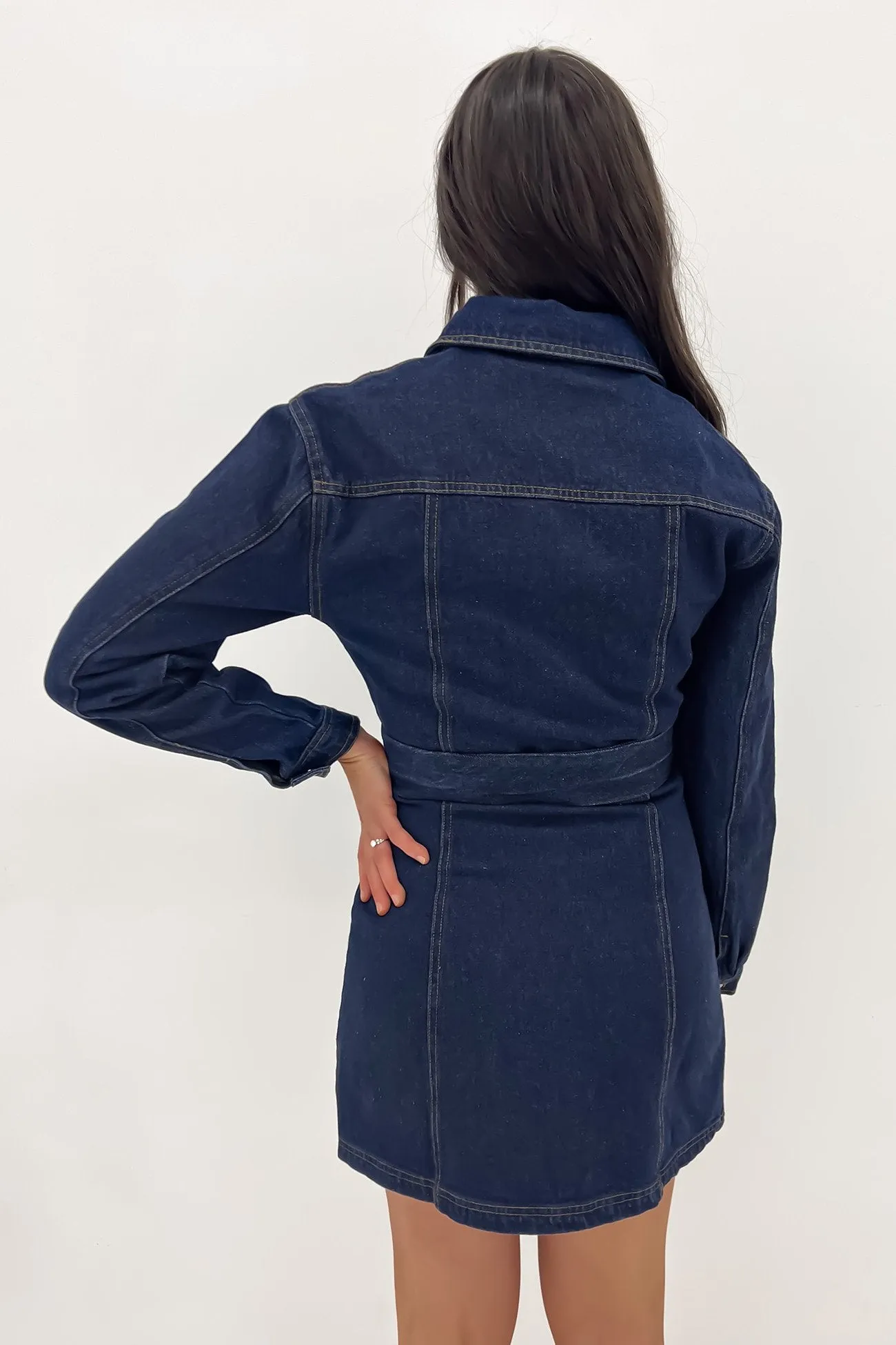 Shannon Denim Mini Dress Blue Bishop-Sleeve