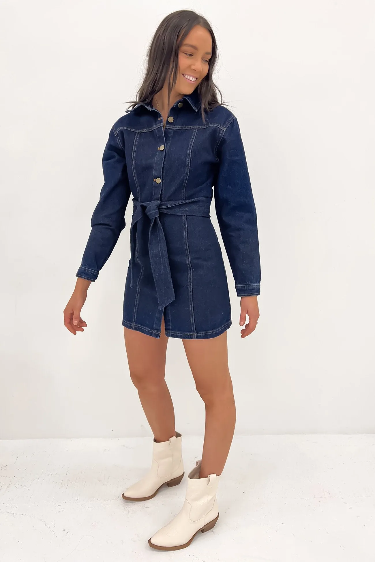 Unisex Option Shannon Denim Mini Dress Blue