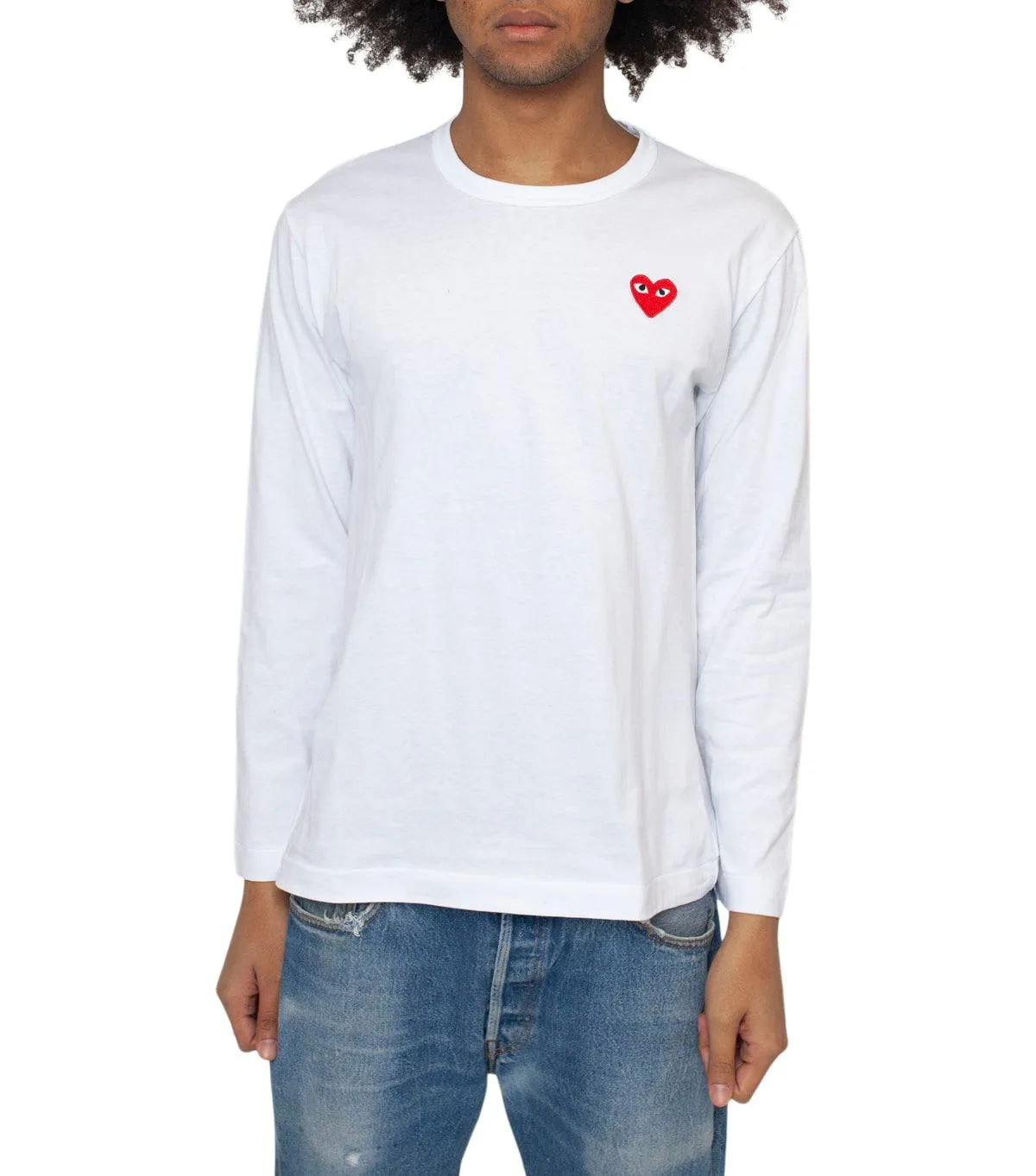 Planet Care MoistureWickingMaterial Cdg PLAY Red Heart Long Sleeve T-Shirt White