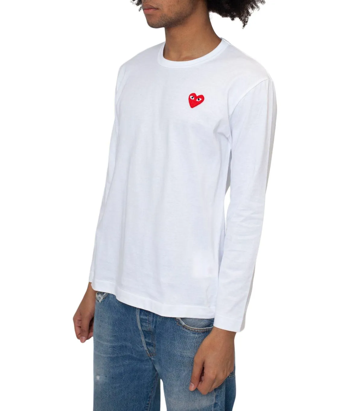Cdg PLAY Red Heart Long Sleeve T-Shirt White Metro Edge Love Core