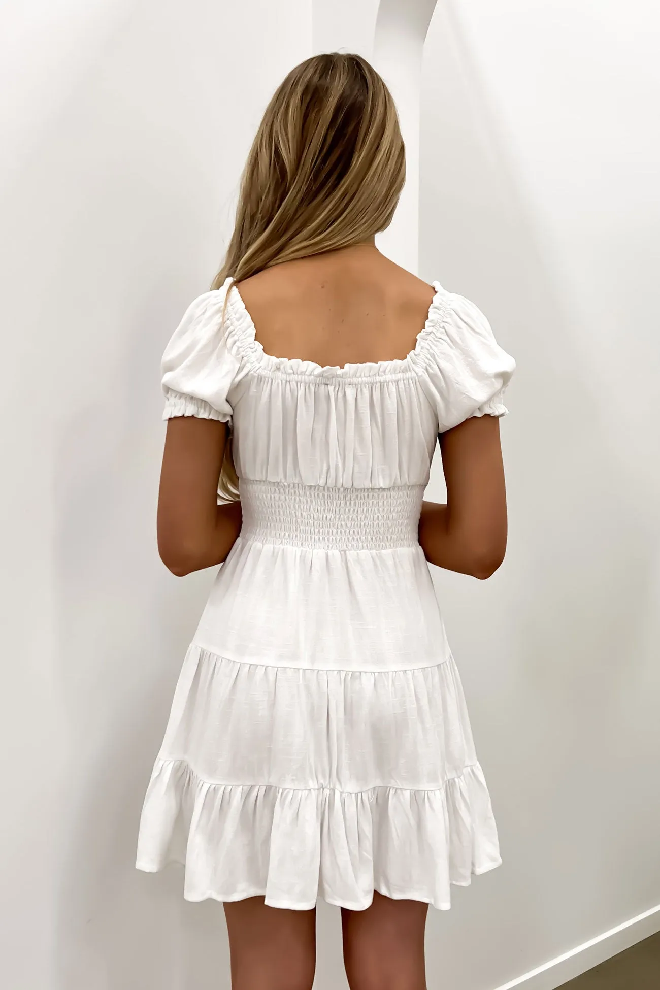 spring fresh Luxe Linen Mini Dress Vintage White