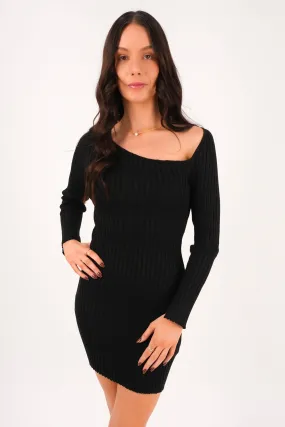 Maine Knit Mini Dress Black Comfy and Elegant