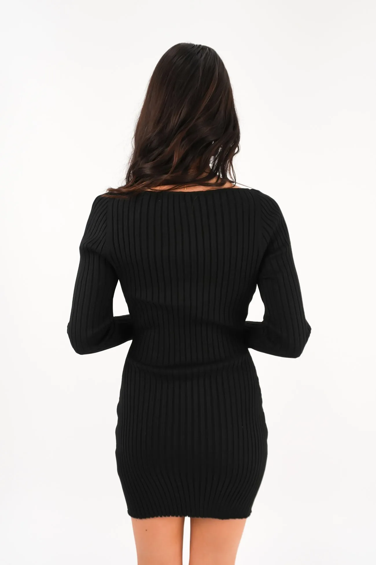 Sophisticated Vibe Maine Knit Mini Dress Black