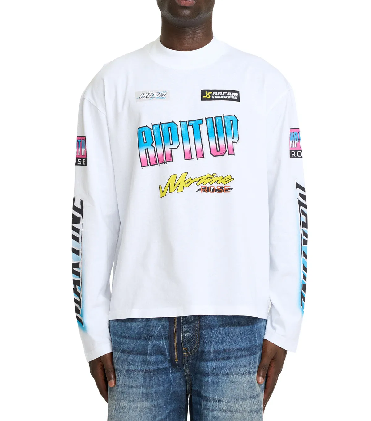 Martine Rose Funnel Neck Long Sleeve White Airtight Zipper Colorfast Dye