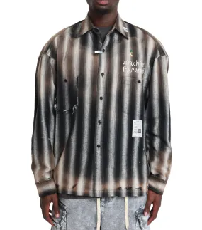Mihara Yasuhiro Vintage Like Stripe Long Sleeve Shirts Black CompactWeave