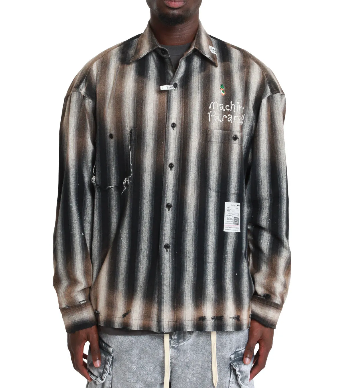 Mihara Yasuhiro Vintage Like Stripe Long Sleeve Shirts Black CompactWeave