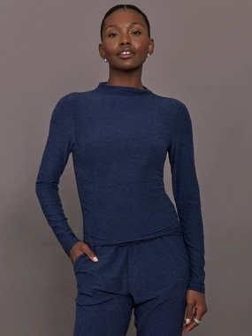 Balanced Compression Mock Neck Long Sleeve in Soft Luxe - Heather Navy Blazer
