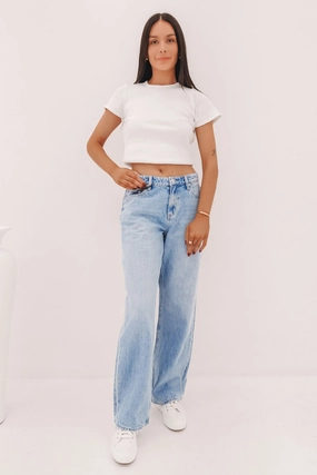 Reinforced Pockets Neutral Outfit Piece Mid Baggy Jean Skyline Blue Petite