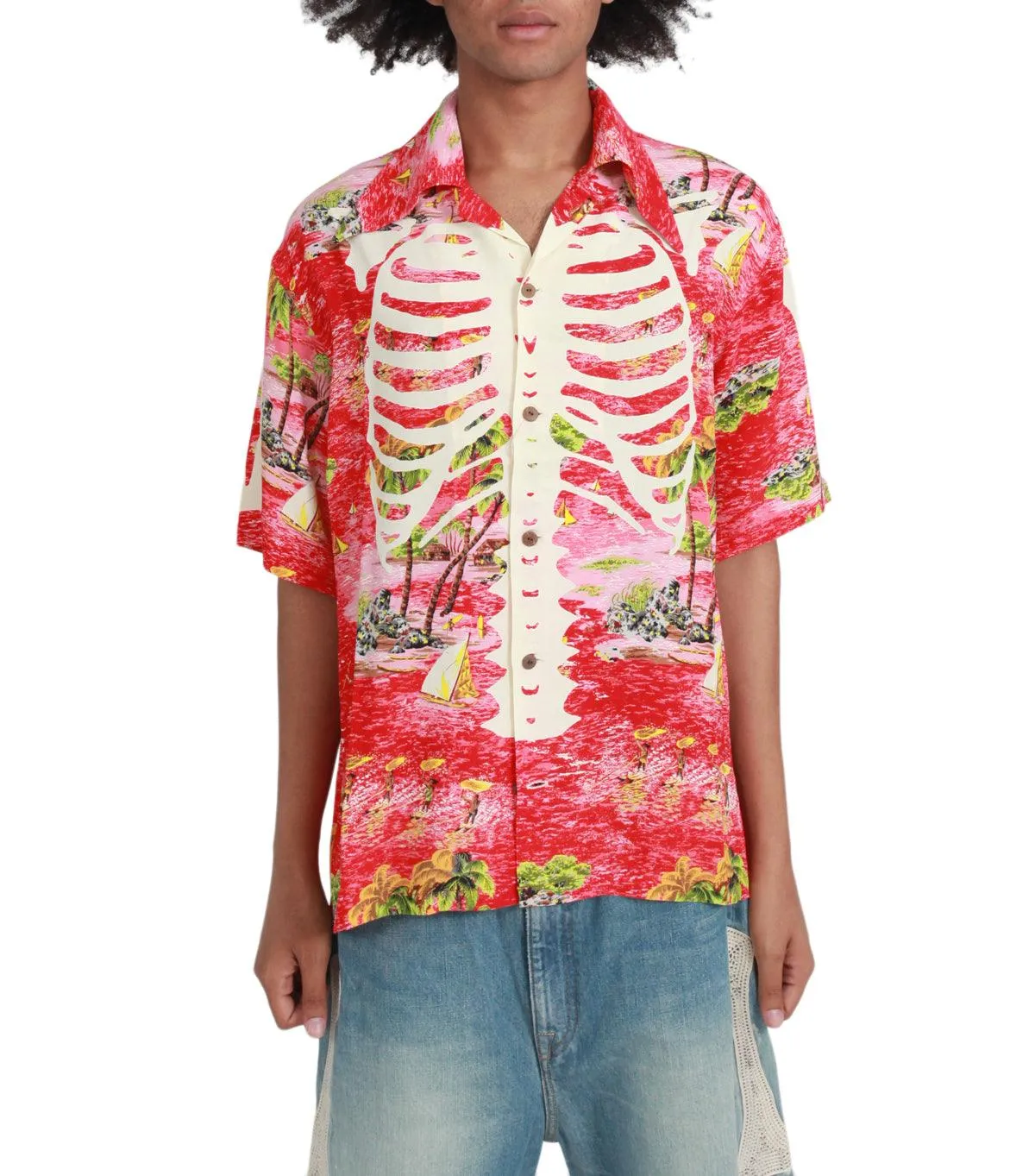 Kapital Rayon Kamehameha Bone Wrangle Collar Aloha Red LowProfile Design