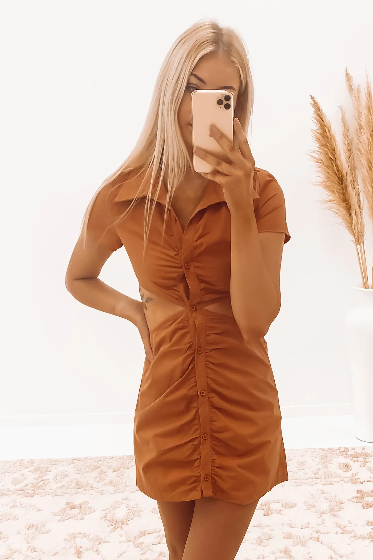 Monique Mini Dress Tan Classic Movement Color-Blocked