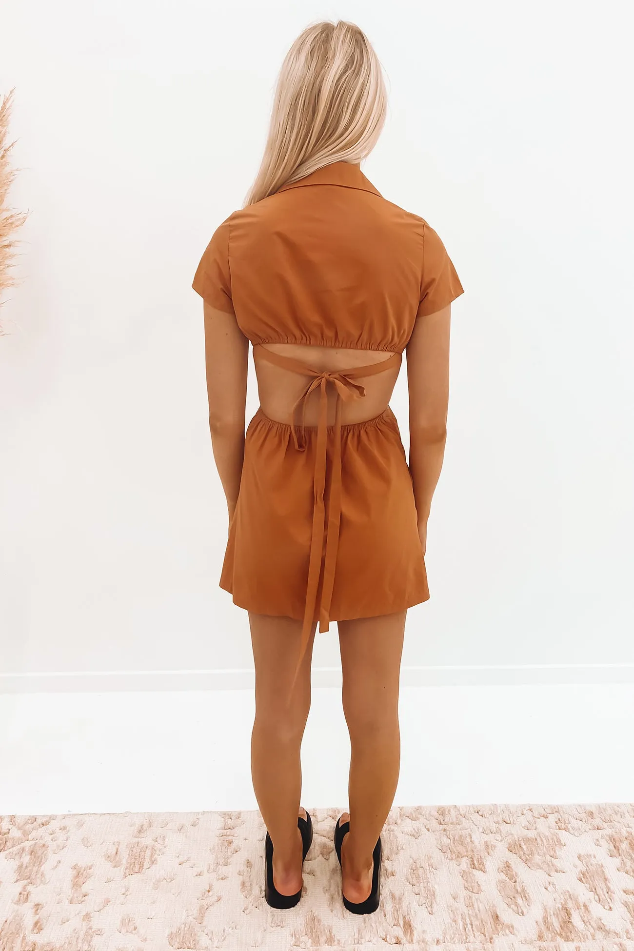 Monique Mini Dress Tan Mesh-Detail