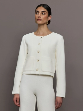 Breathable Knitwear Lightweight Knit Moon Classic Short Jacket - Marshmallow
