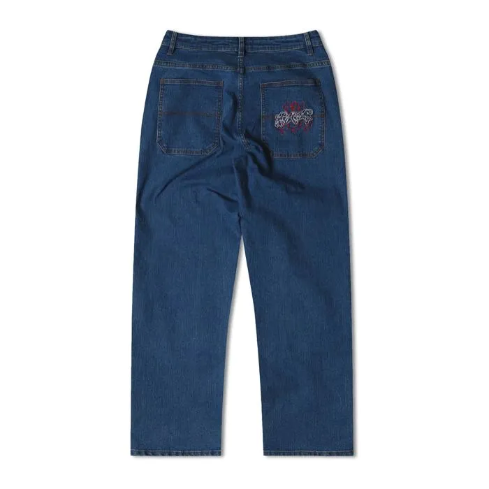 Former Distend Double Knee Denim Dark Blue Chiffon Flared hem