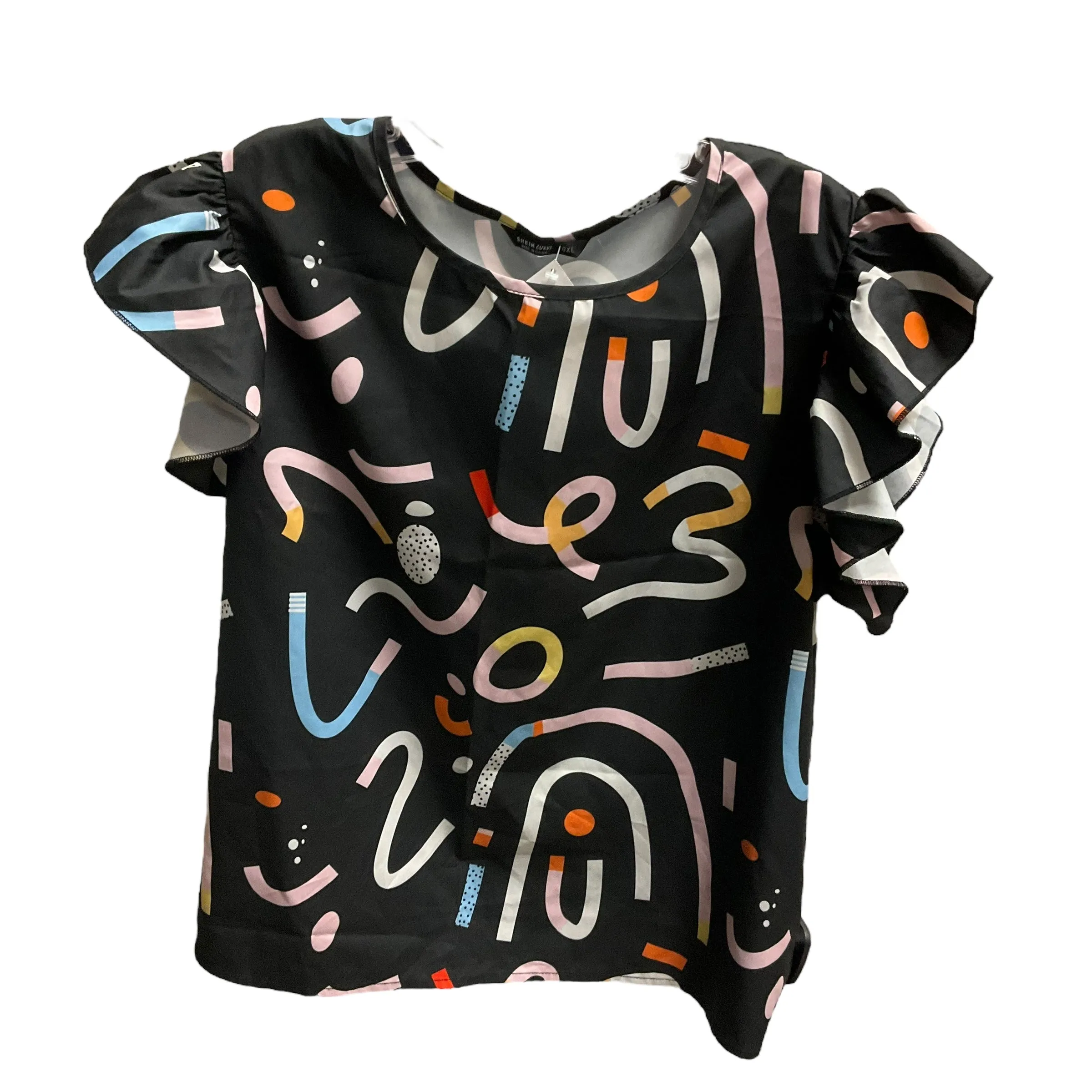 Multi-colored Top Short Sleeve Shein, Size L Ergonomic Pattern Design