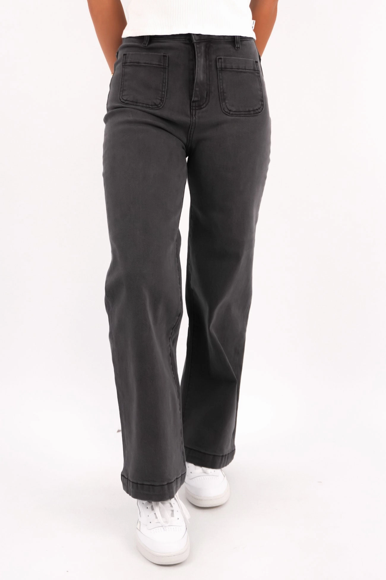 Beach Day Sustainable Style Neutral Sarah Wide Leg Jean Washed Black