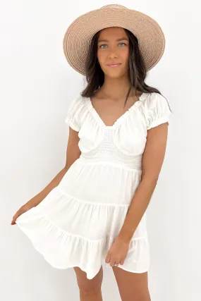 Tonal-Panel Modern Cut Natalia Mini Dress White