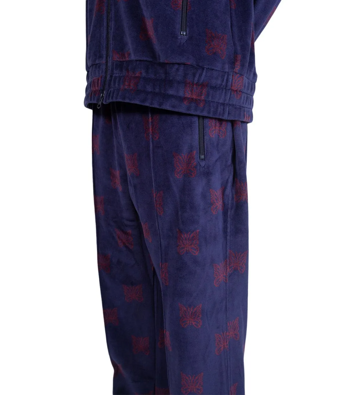 Needles Papillon Velour Zipped Track Pants Navy Bordeaux Village Charm