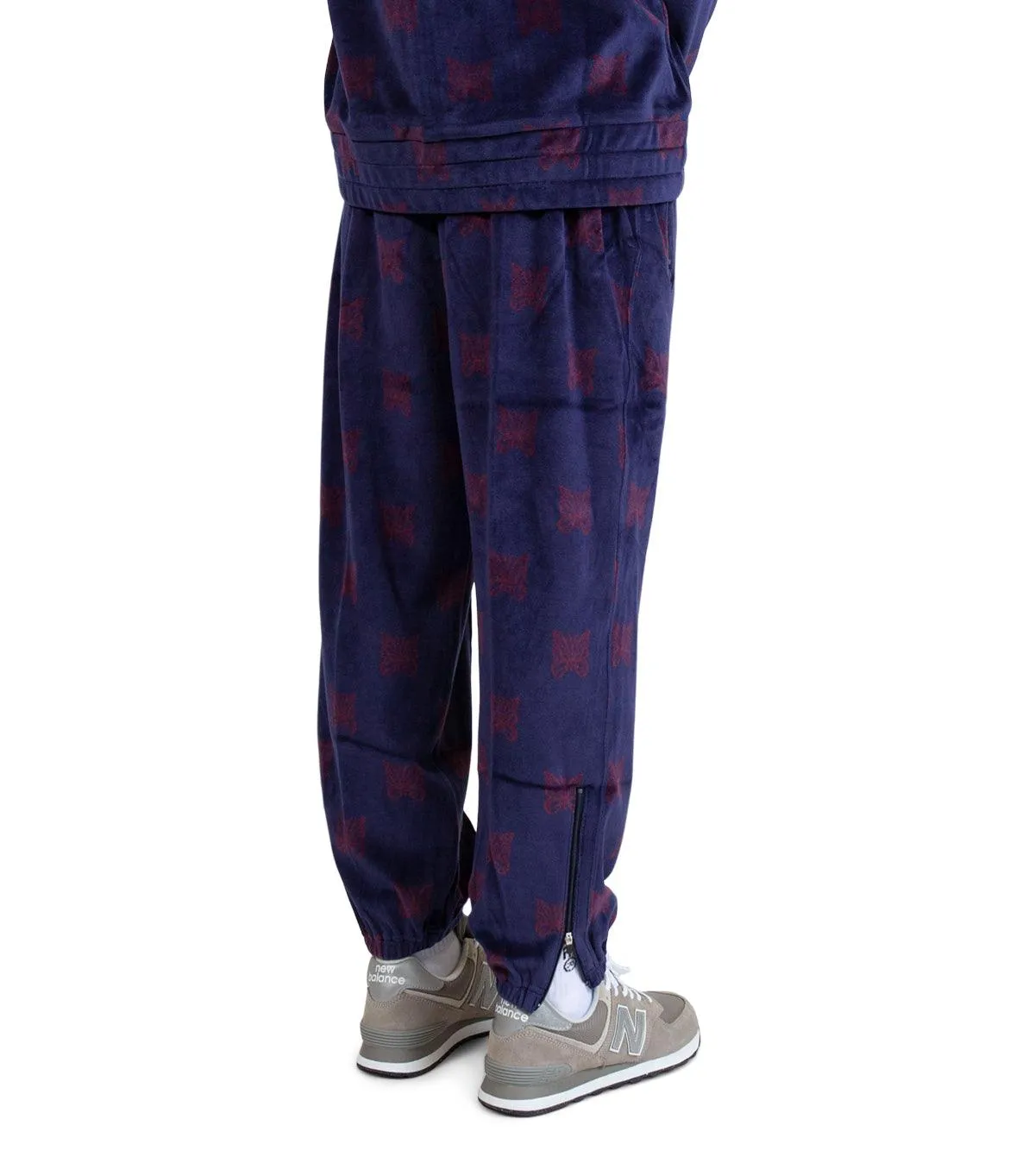 WrinkleFreeTexture Farm Glow Needles Papillon Velour Zipped Track Pants Navy Bordeaux