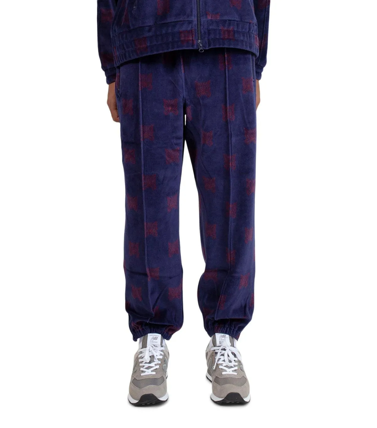Needles Papillon Velour Zipped Track Pants Navy Bordeaux SustainableBlend