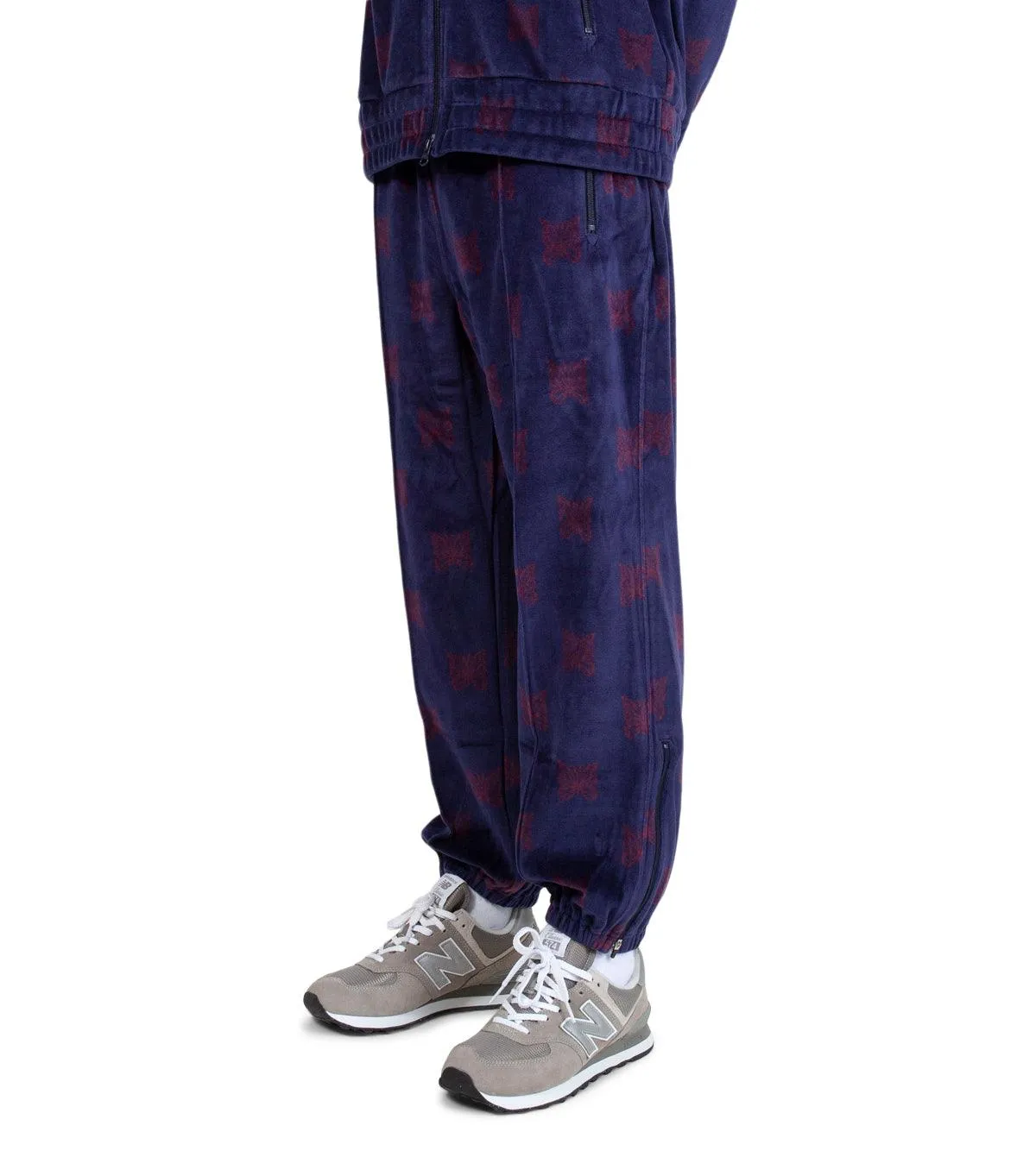 QuickRelease Closures 4Way Stretch Needles Papillon Velour Zipped Track Pants Navy Bordeaux