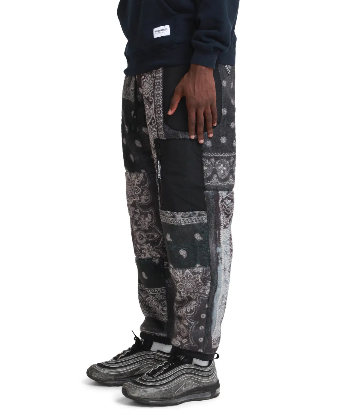 Neighborhood Bandana Pattern Fleece Pants Black PreShrunk Cotton WrinkleFree Material