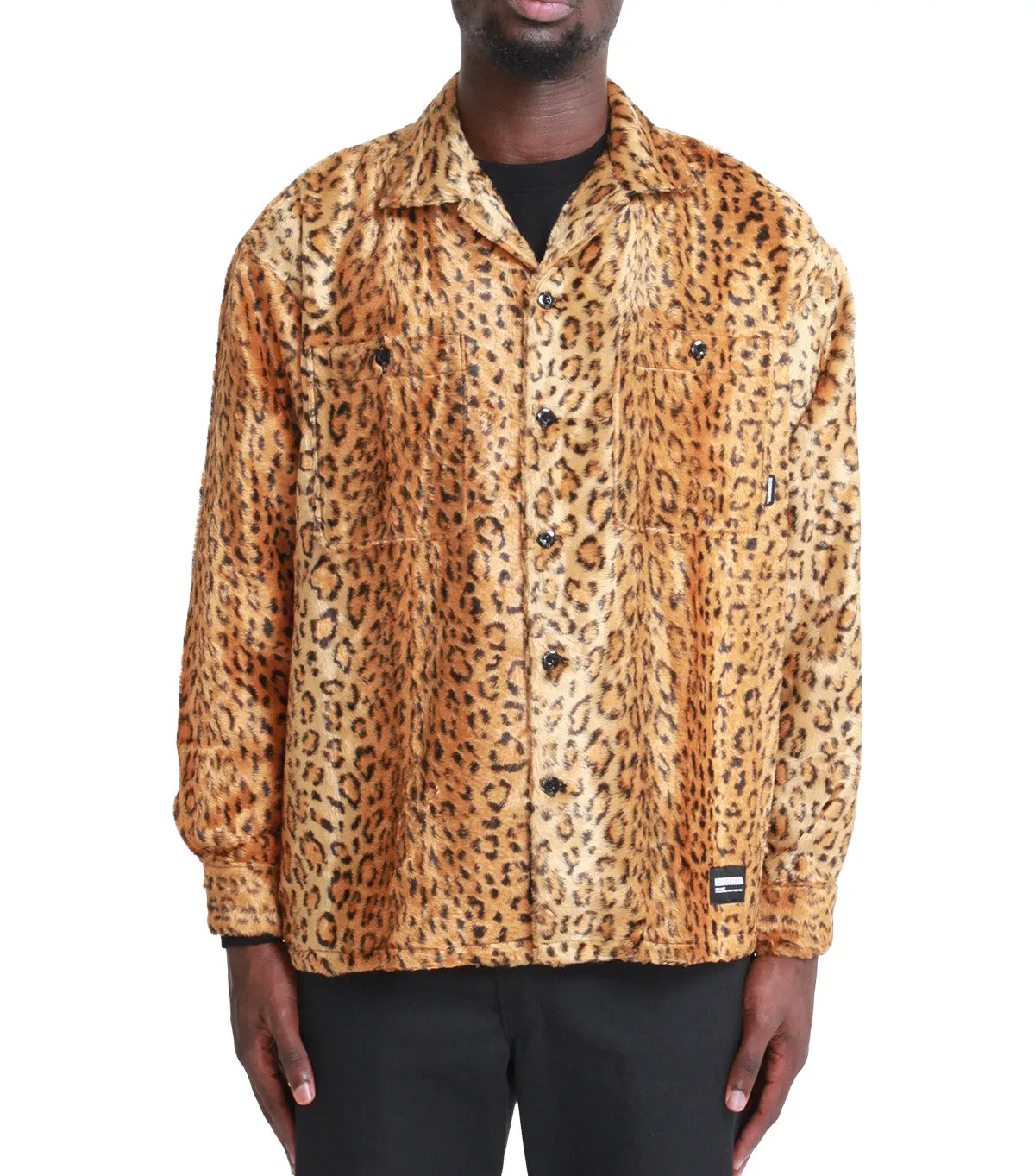Neighborhood Long Sleeve Fur Shirt Leopard Lightweight Composite ReflectiveTrimDetails
