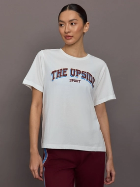Drop Shoulder Cut WrinkleResistant Finish Alumni Jodhi Tee - White