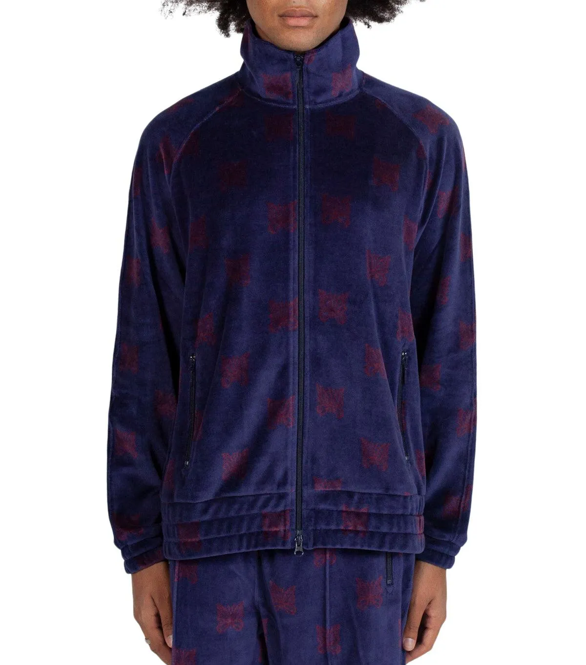 Music Mood Smooth Edge Binding Needles Papillon Velour Track Jacket Navy Bordeaux