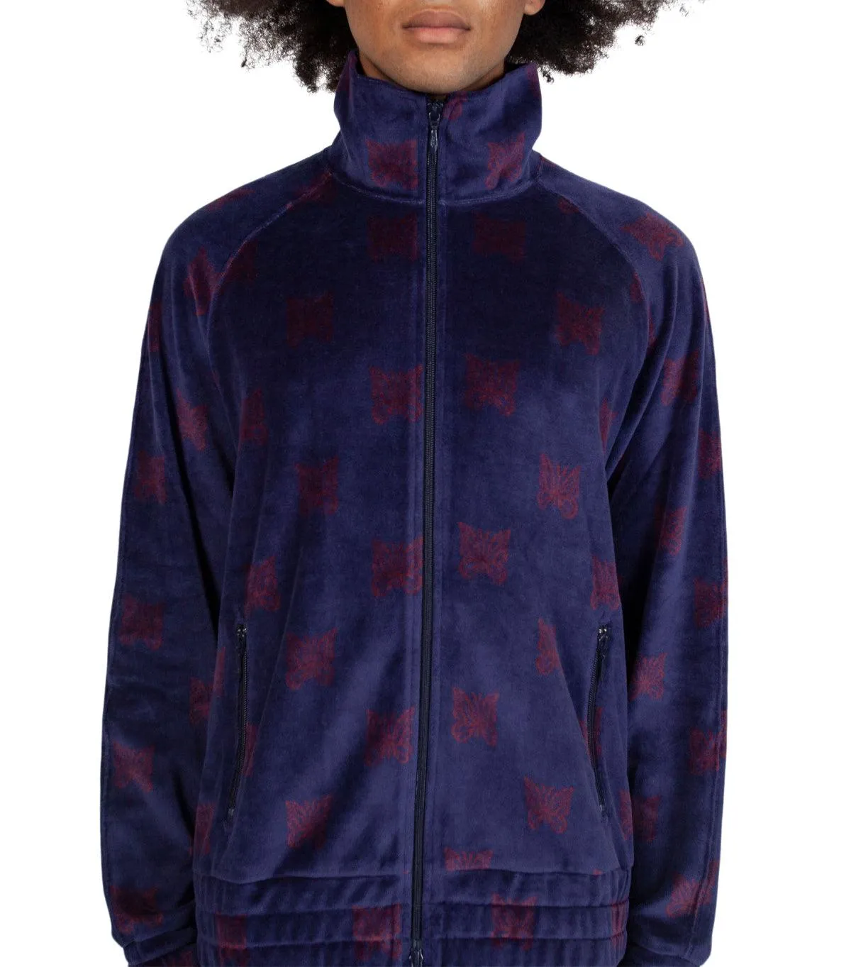 SoftTouchFinish Needles Papillon Velour Track Jacket Navy Bordeaux