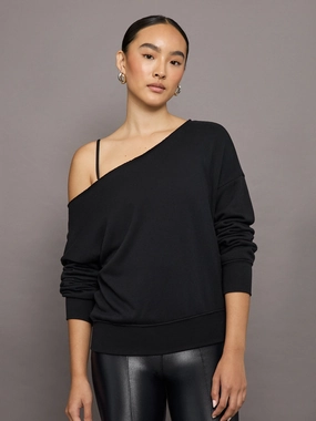 Off Shoulder Sweatshirt in French Terry - BLACK Drop Shoulder Cut