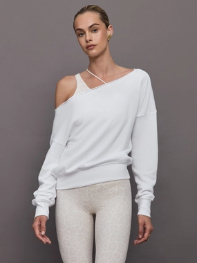 Off Shoulder Sweatshirt in French Terry - White EasyCare Fabric