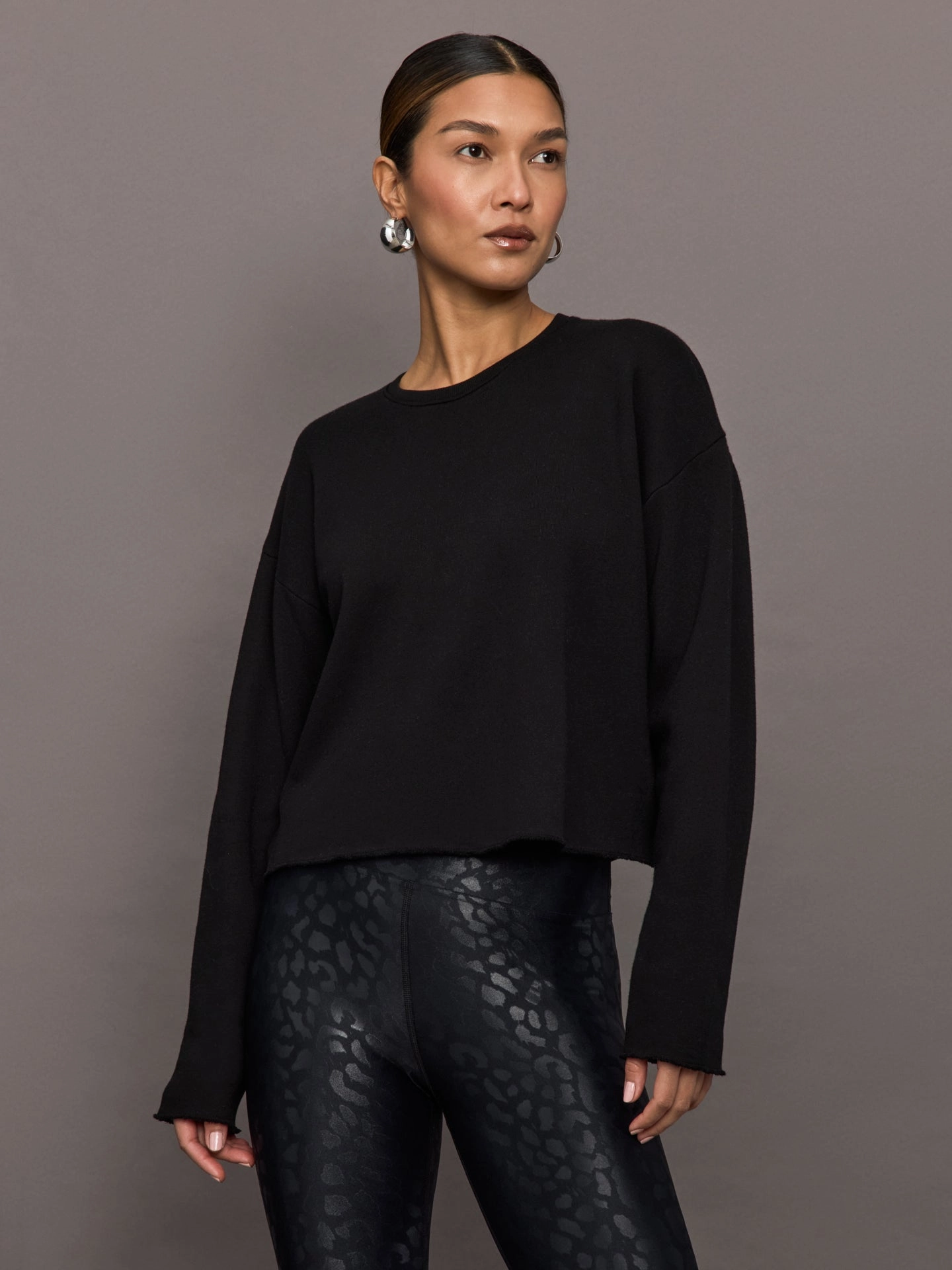 Cozy Fleece Backing Crew Neck Sweatshirt in French Terry - Black