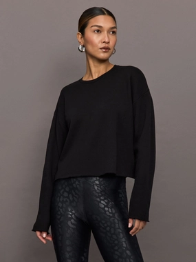 Crew Neck Sweatshirt in French Terry - Black Universal Sizing System Two Way Stretch