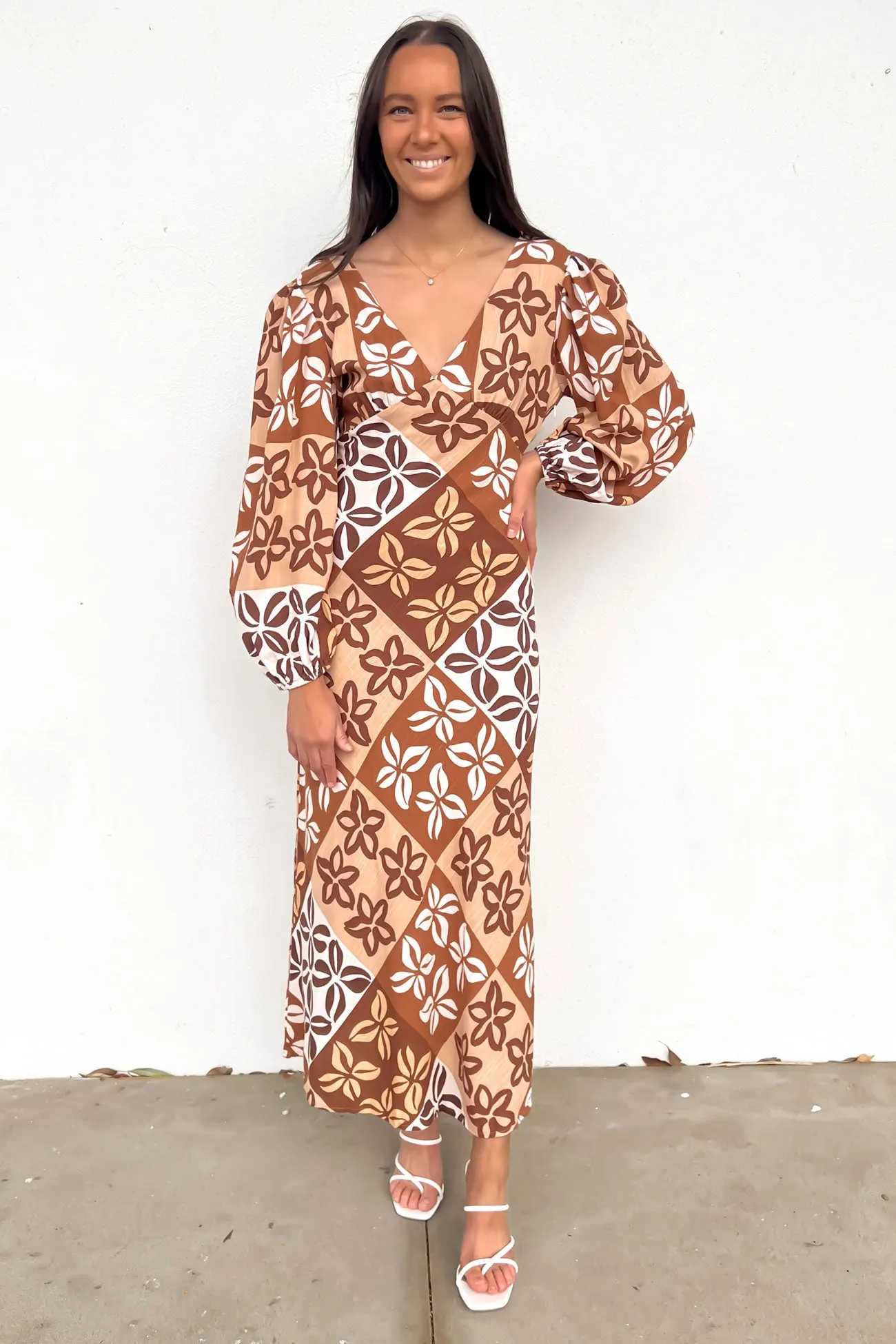 Tylah Maxi Dress Brown Milan monochrome Flexible Comfort