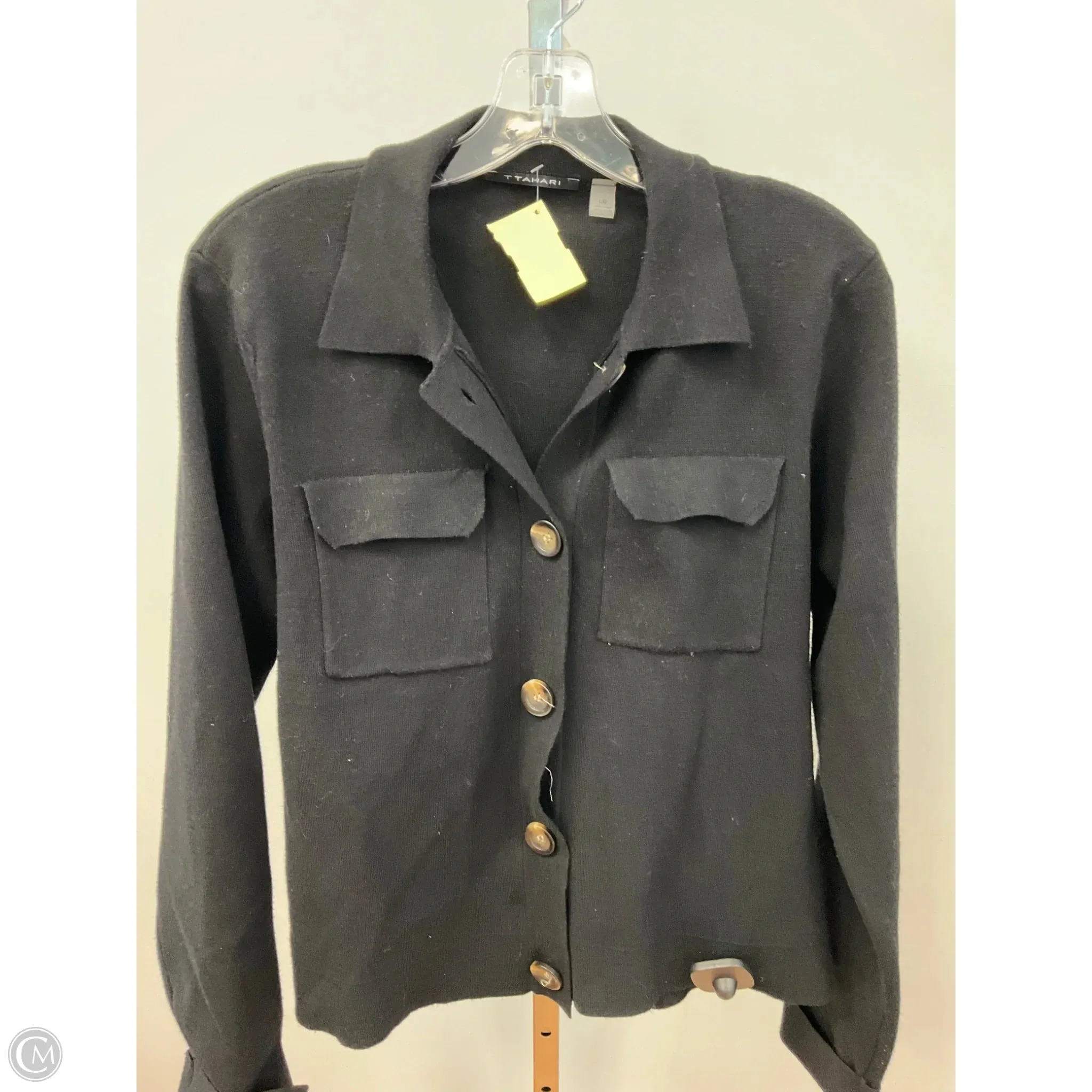 Low Profile Collar Sweater Cardigan By T Tahari In Black, Size: L