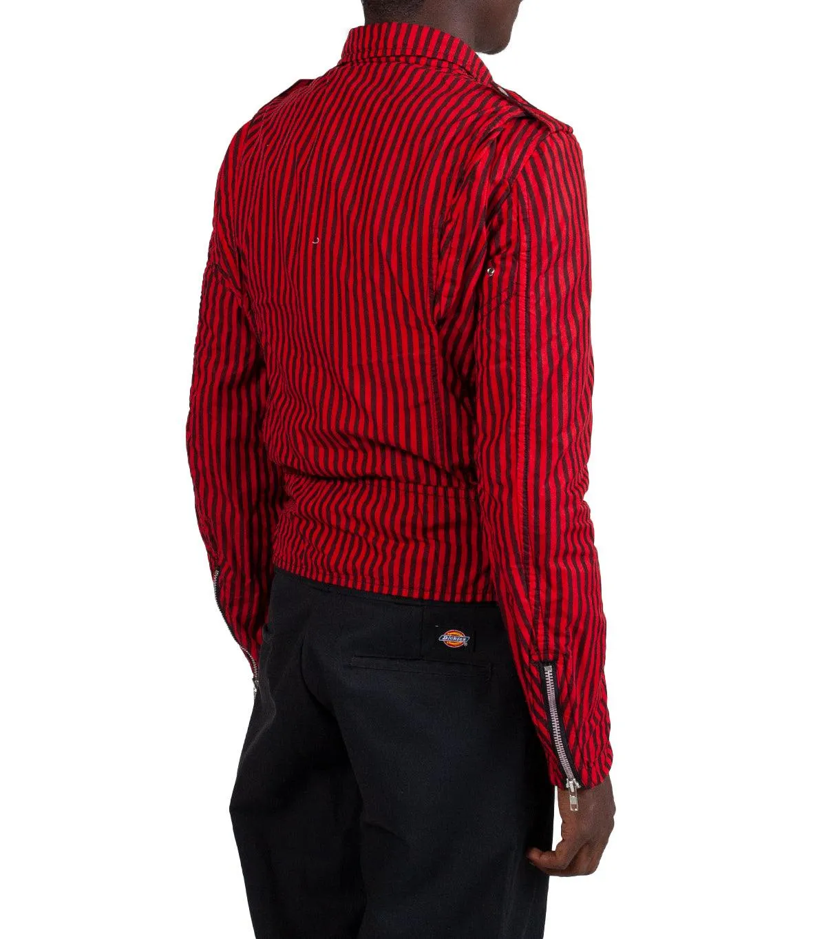 CdG SHIRT Striped Woven Jacket Red Collapsible Hood