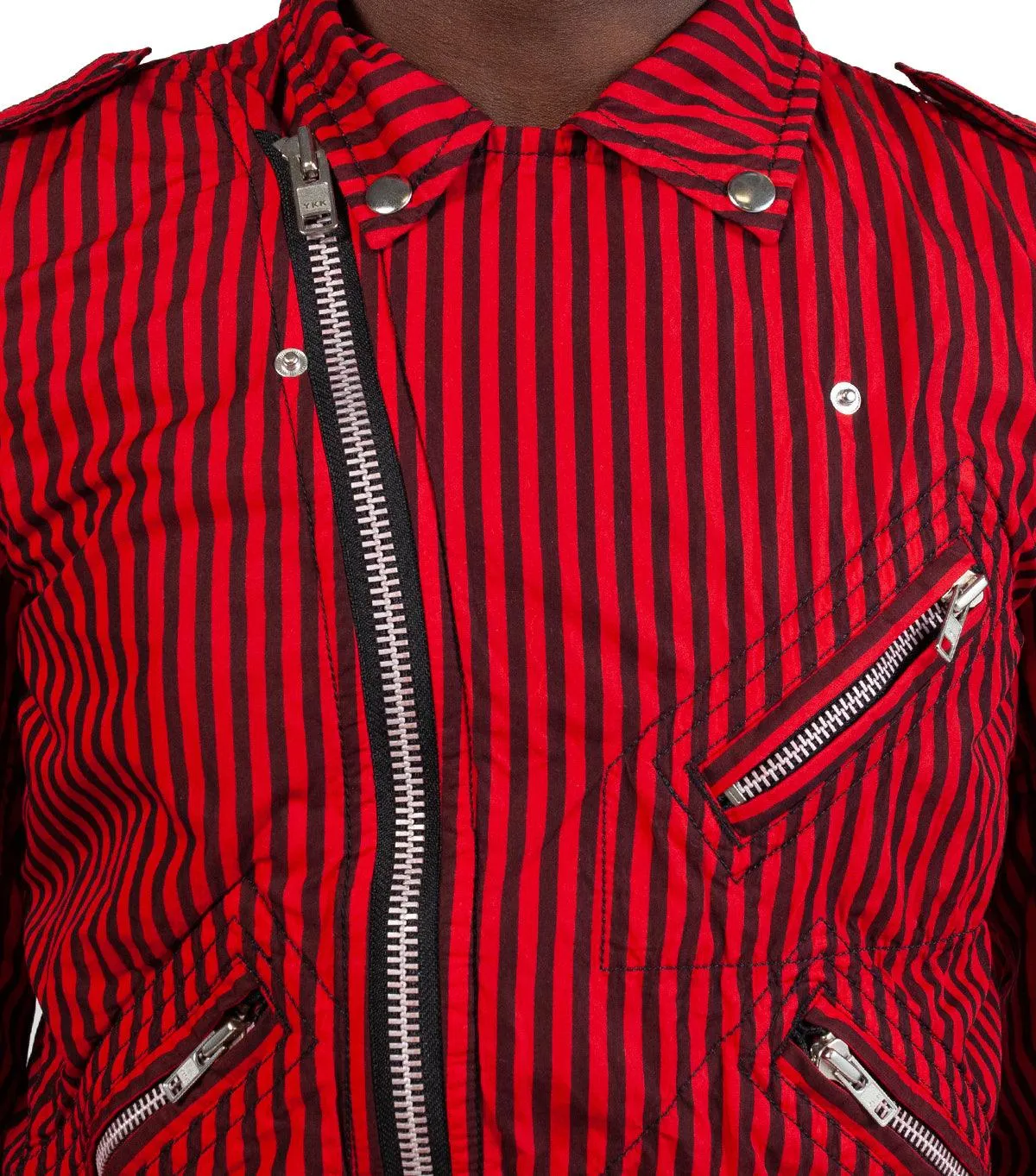 CdG SHIRT Striped Woven Jacket Red Work Safe