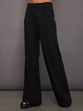 Ribbed Cuff Ankles Drop Shoulder Construction Pintuck Knit Pant in Interlock - Black