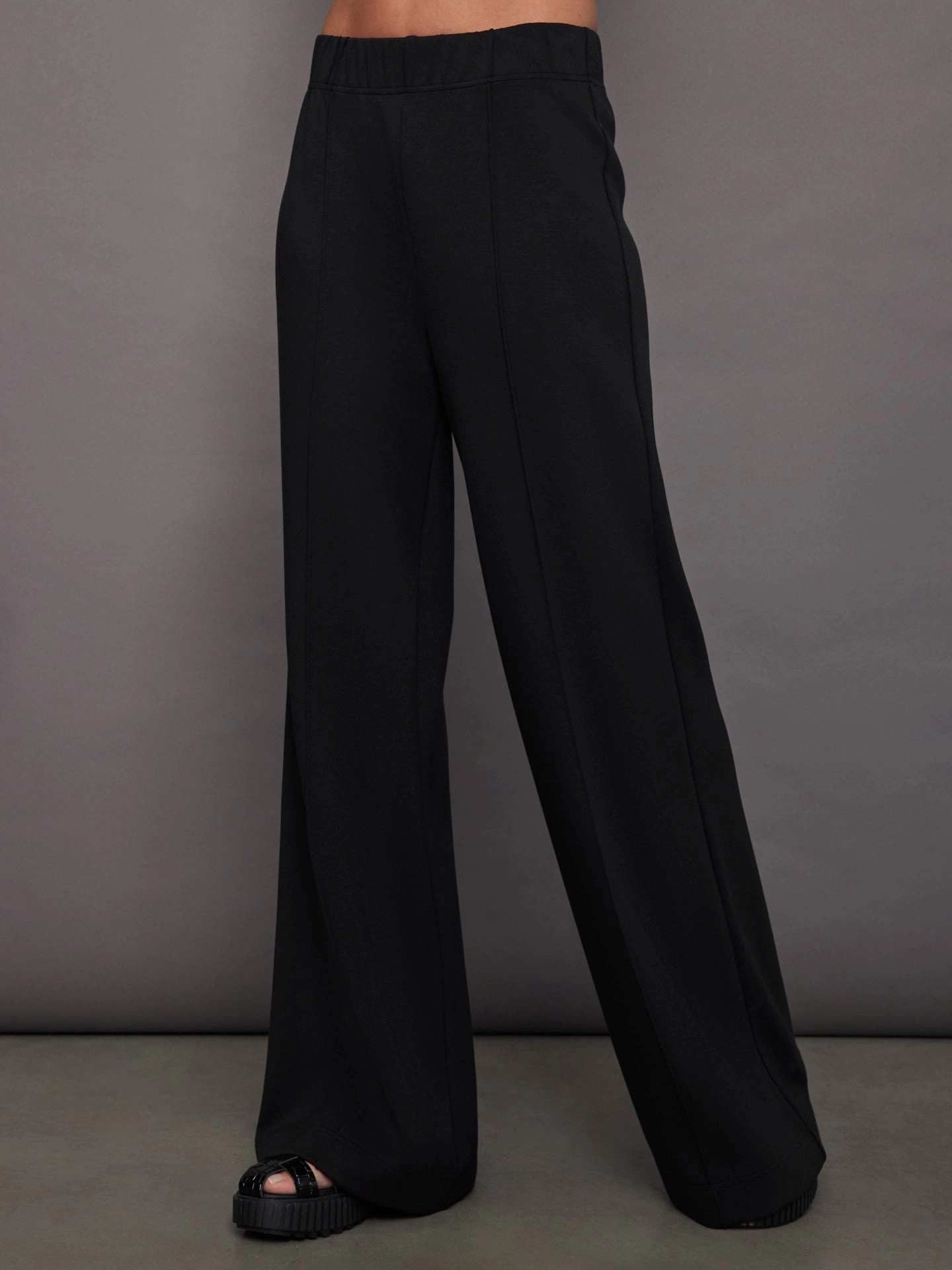 Pintuck Knit Pant in Interlock - Black NonRestrictive Design Compact Knit