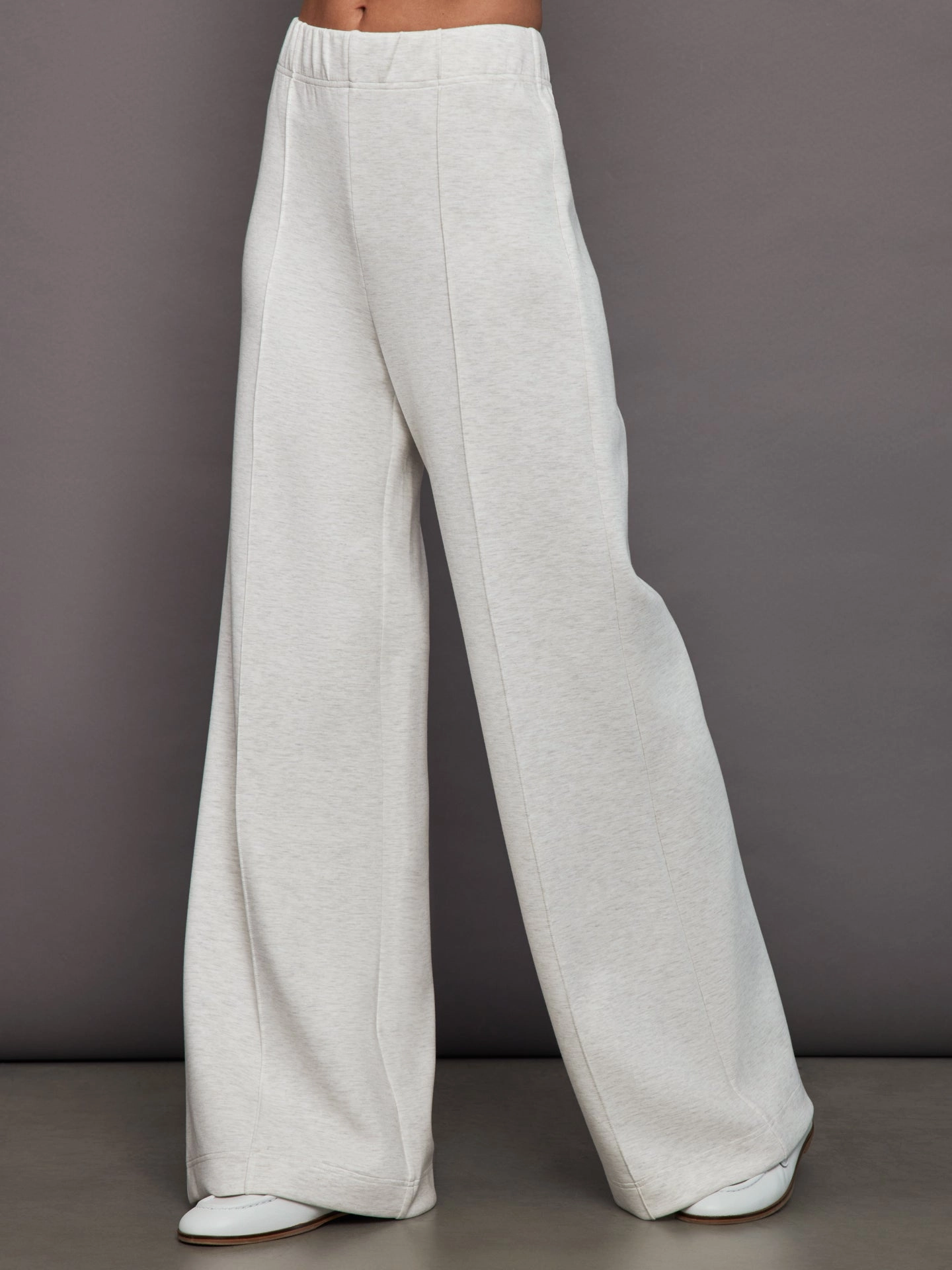 Pintuck Knit Pant in Interlock - Moonbeam Heather Flexible Stretch Fabric Adjustable drawstring
