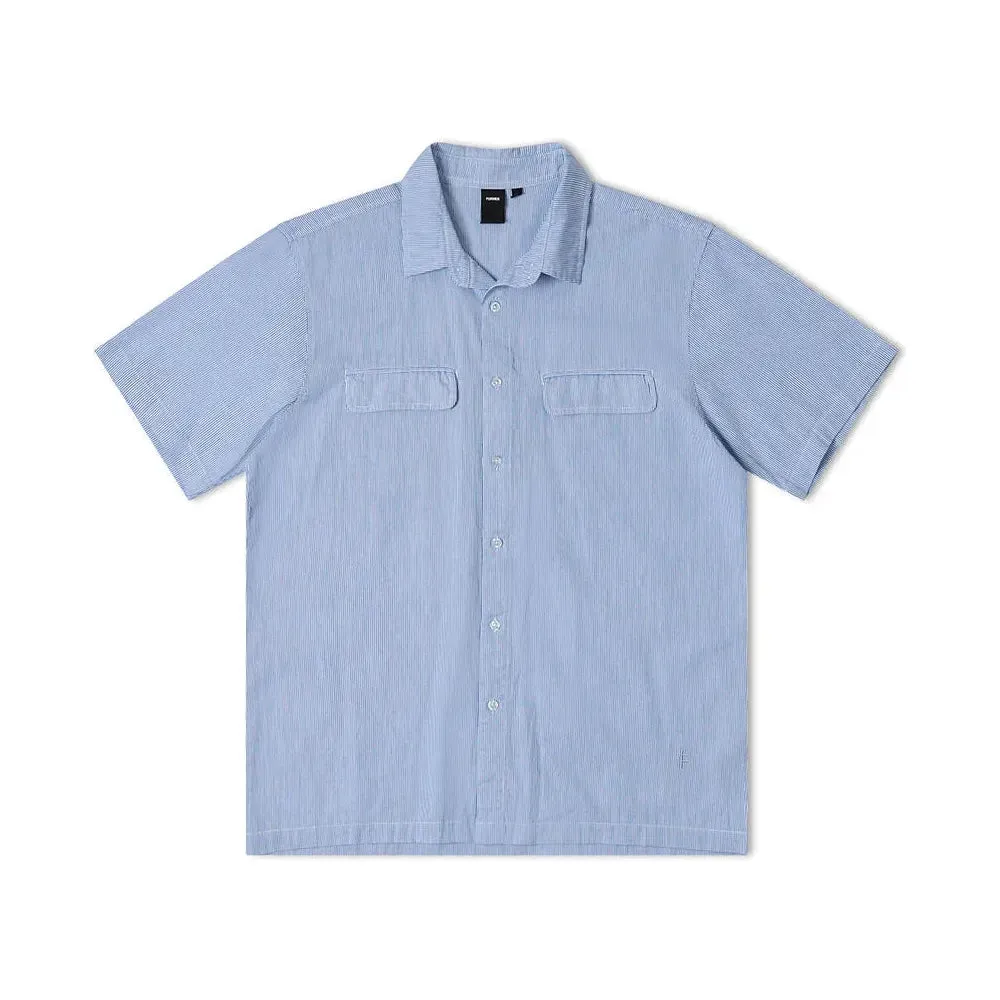 Mixed Materials Straight-leg Former Broadcast Striped Button Up Shirt
