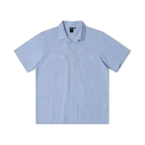 Mixed Materials Straight-leg Former Broadcast Striped Button Up Shirt