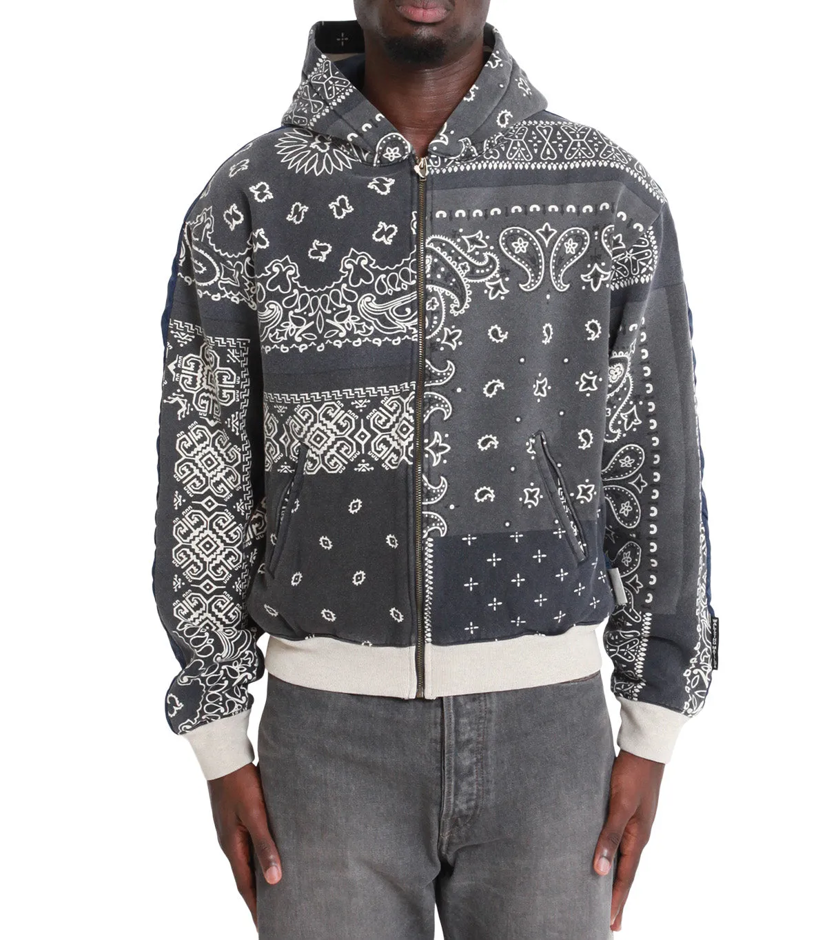 Italian Flair DoubleLayeredEdging Kapital Fleece Knit Bandana Bivouac Hooded Blouson Black