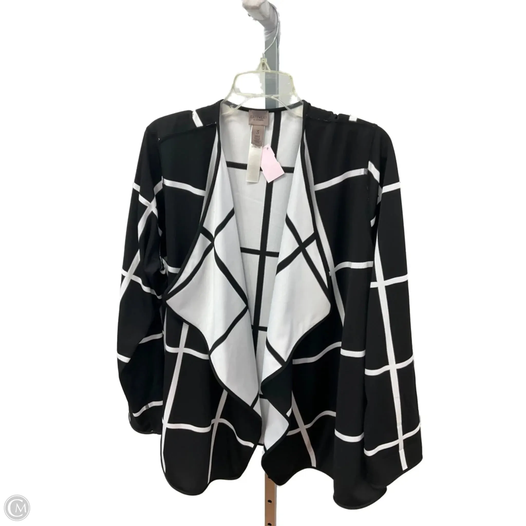 Cardigan By Chicos In Black & White, Size: Xl Modern Silhouette UV Protection Enhanced