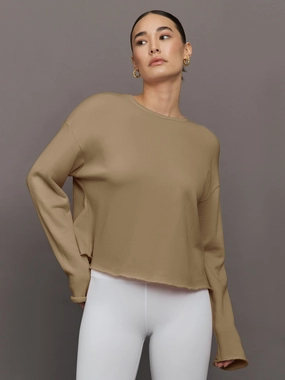 UltraSoft Brushed Interior elastic waistband Crew Neck Sweatshirt in French Terry - Chinchilla