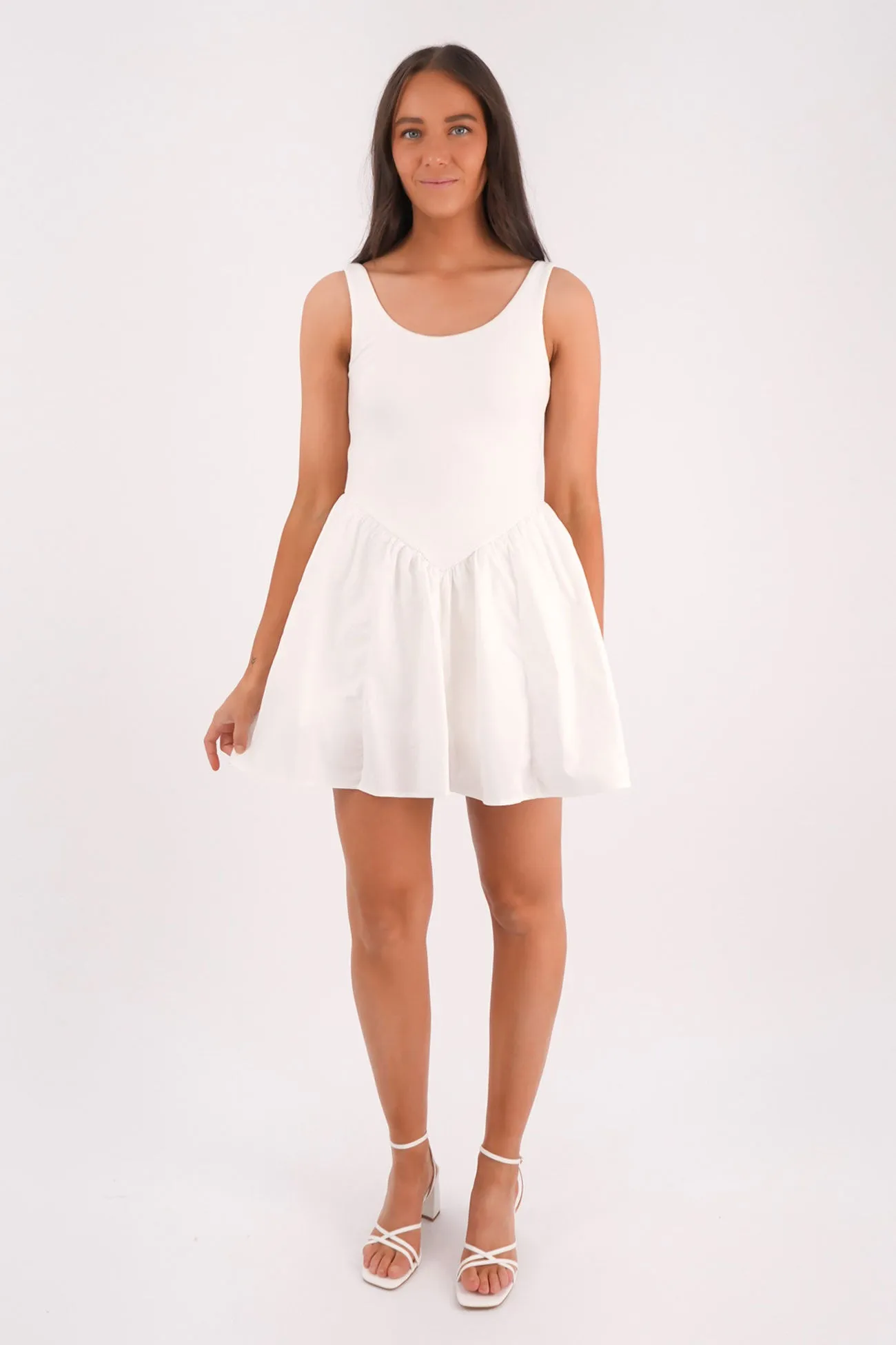 Cinched-Waist All Gender Regent Mini Dress White