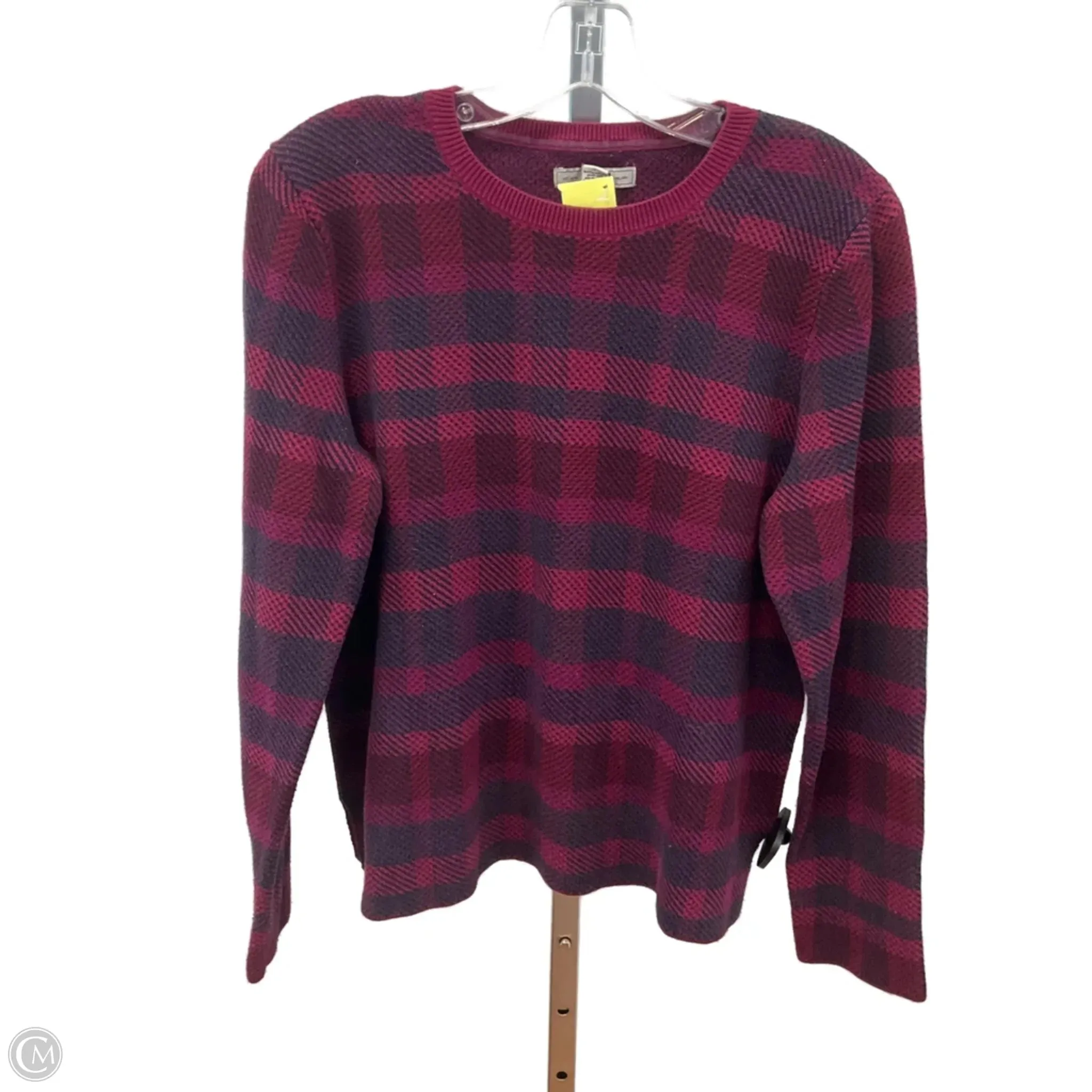 Sweater By Bass In Plaid Pattern, Size: L RibbedCuff Durable Double Stitching