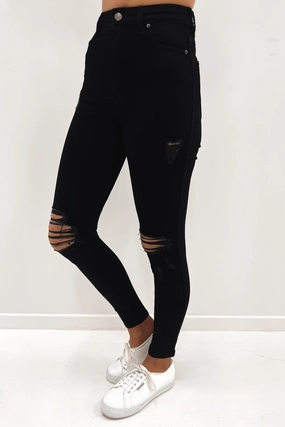Textured Smart Casual Road Trip Hi Rider Jean Torn Black